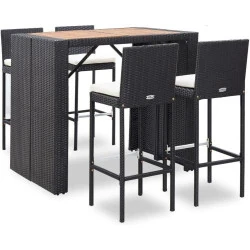 VidaXL Ensemble Bar 5 pcs Salon Jardin Résine Tressée Noir