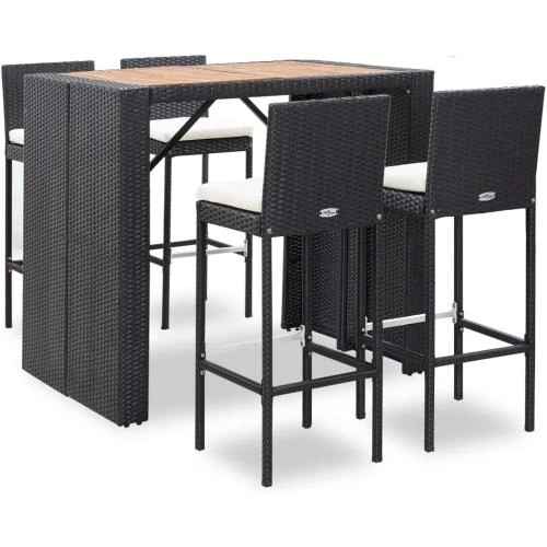 VidaXL Ensemble Bar 5 pcs Salon Jardin Résine Tressée Noir - Vue principale