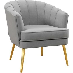 Fauteuil velours gris HOMCOM, pieds dorés, salon