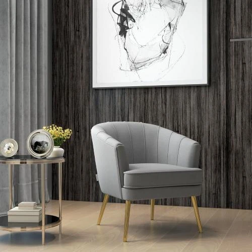 Détail de Fauteuil velours gris HOMCOM, pieds dorés, salon