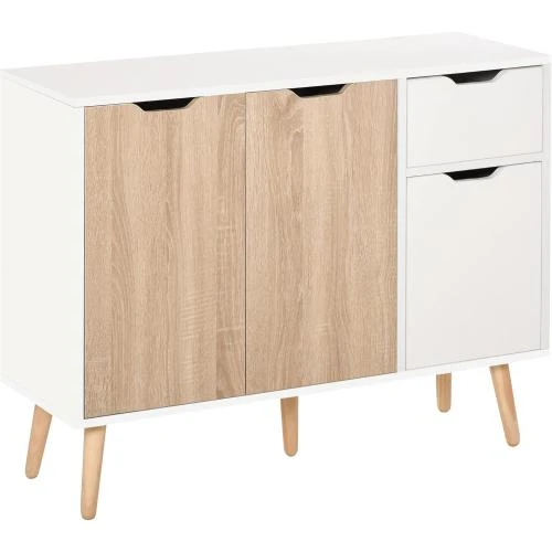 Buffet Design Scandinave Homcom, 2 Placards, Blanc, Chêne Clair - Vue principale