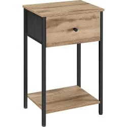 Table de Chevet Marron Bois, Tiroir, Étagère Rangement