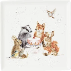Assiette carrée Wrendale Designs, motif Woodland Party