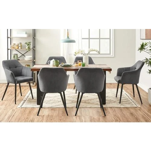 Détail de Chaise Salle à Manger Velours Gris, Fauteuil Rembourré
