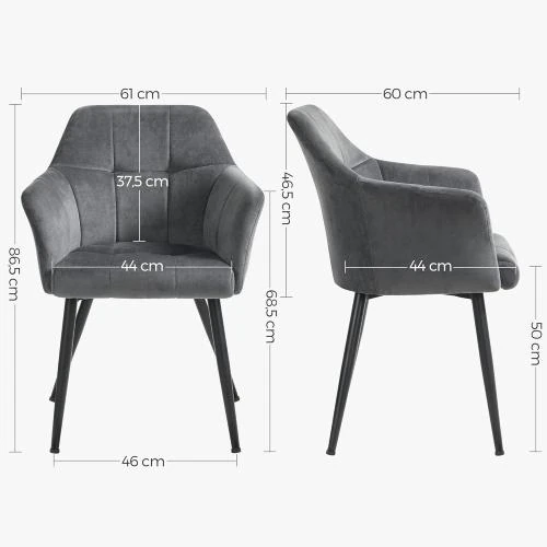 Zoom sur Chaise Salle à Manger Velours Gris, Fauteuil Rembourré