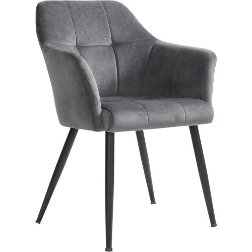 Chaise Salle à Manger Velours Gris, Fauteuil Rembourré - Vue principale