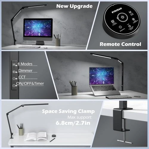 Zoom sur Lampe de Bureau EYOCEAN LED, Bras Pivotant avec Pince - Protection des Yeux et Température Réglable