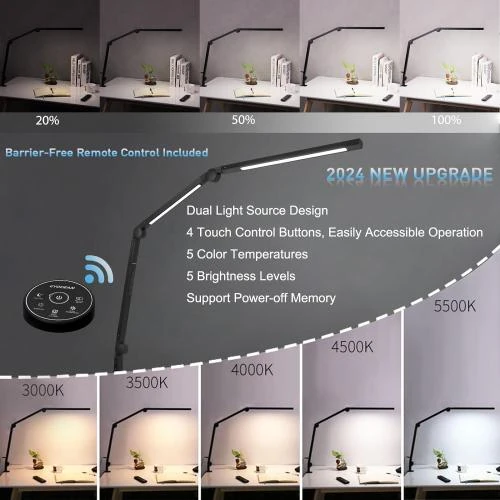 Détail de Lampe de Bureau EYOCEAN LED, Bras Pivotant avec Pince - Protection des Yeux et Température Réglable
