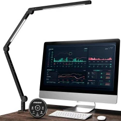 Lampe de Bureau EYOCEAN LED, Bras Pivotant avec Pince - Protection des Yeux et Température Réglable