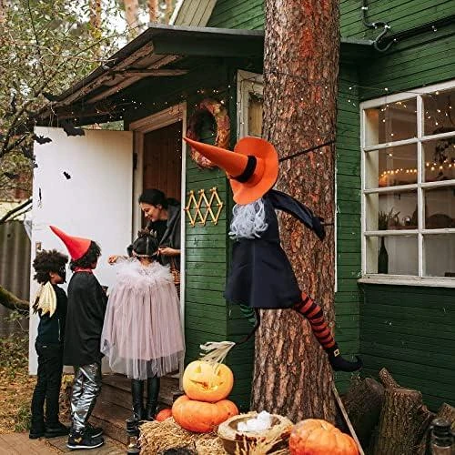 Zoom sur Décorations Extérieures Halloween, Sorcière Accrochée Arbre, Jardin