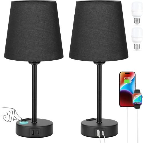 Lampe de Chevet Tactile Kakanuo avec Ports USB - Abat-jour en Lin - Vue principale