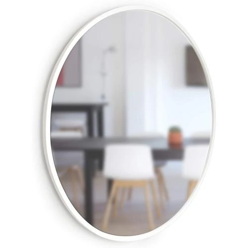 Détail de Miroir Mural Rond Umbra, Cadre Caoutchouc Blanc, Décoration Moderne