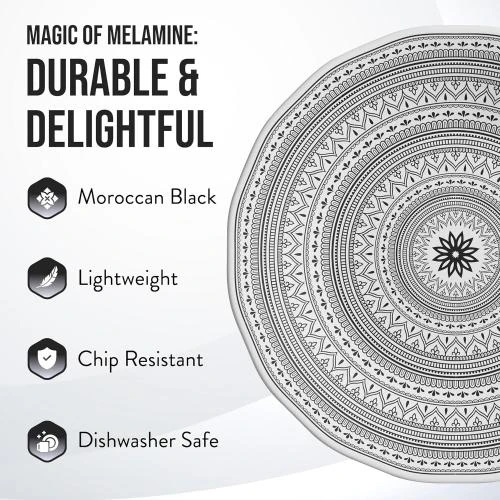 Détail de American Atelier Assiettes à salade mélamine, motif marocain noir blanc