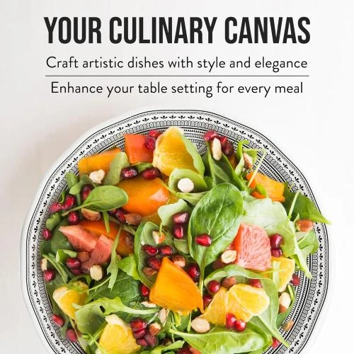 Zoom sur American Atelier Assiettes à salade mélamine, motif marocain noir blanc