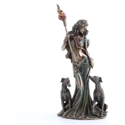 Sculpture Déesse Grecque Magie, Chiens, Finition Bronze, Veronese Design