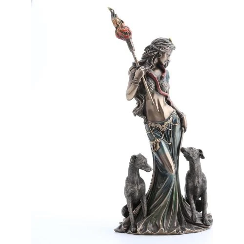 Zoom sur Sculpture Déesse Grecque Magie, Chiens, Finition Bronze, Veronese Design