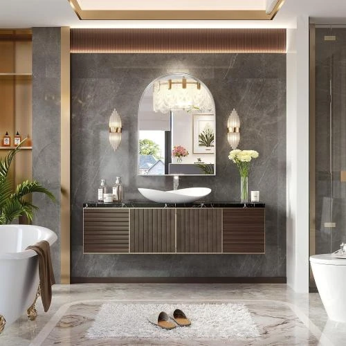 Détail de Miroir Arqué Argenté Mestikits, Mural, Cadre Métal Doré