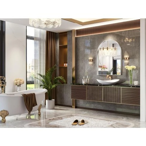 Zoom sur Miroir Arqué Argenté Mestikits, Mural, Cadre Métal Doré