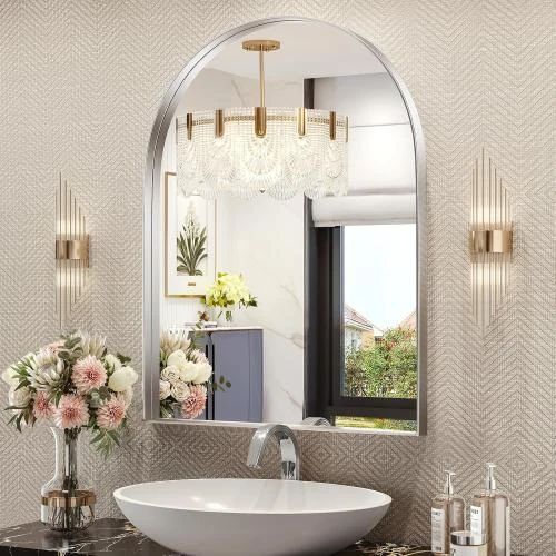 Miroir Arqué Argenté Mestikits, Mural, Cadre Métal Doré - Vue principale