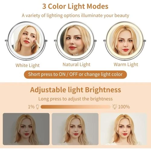 Zoom sur Miroir maquillage lumineux LEDeeLED, grossissant 1x 10x