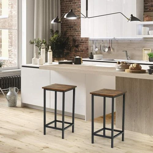 Détail de Tabourets de Bar Industriels Bois, Fer, Lot de 4