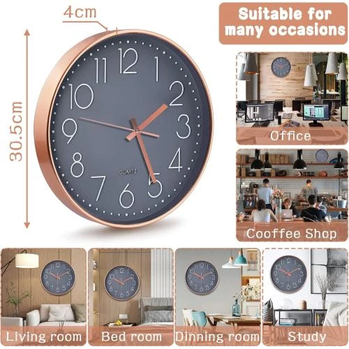 Détail de Horloge Murale Moderne Ronde, Quartz, Silencieuse, Pile