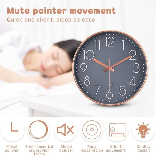 Zoom sur Horloge Murale Moderne Ronde, Quartz, Silencieuse, Pile
