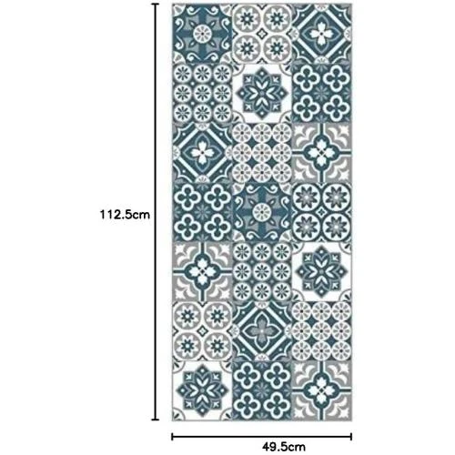 Zoom sur Tapis Vinyle Imitation Carreau de Ciment Generique Bleu, Blanc, Gris