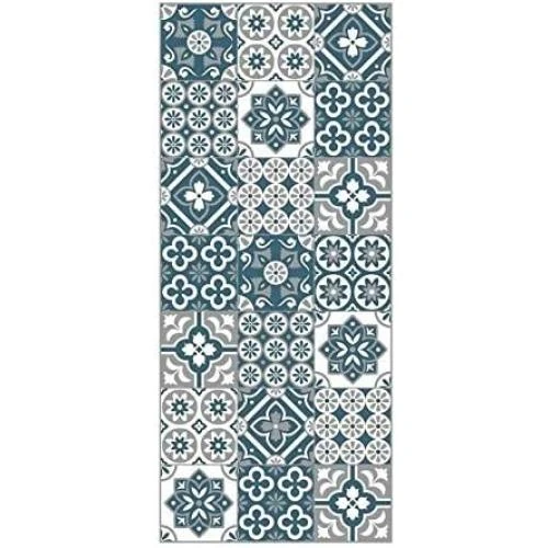Tapis Vinyle Imitation Carreau de Ciment Generique Bleu, Blanc, Gris - Vue principale