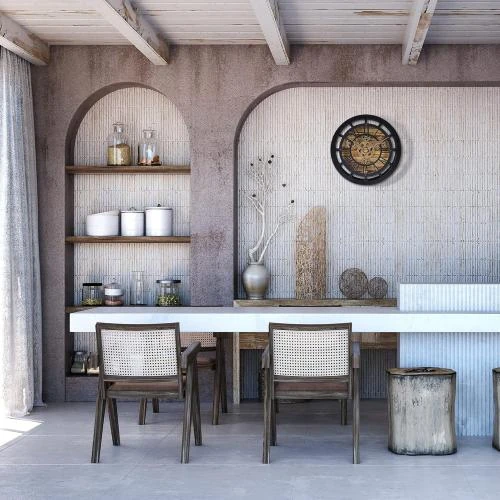 Zoom sur Pendule Bureau Engrenages Mobiles Bois Vintage Noir, Steampunk