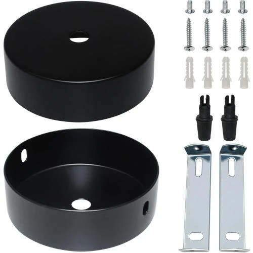 Auvent Plafond Noir, 2 Pcs Rosace, Cache Fil Lustre - Vue principale