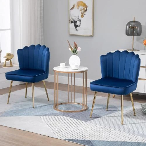 Zoom sur Chaises modernes rembourrées effet velours, bleu, 2 pièces
