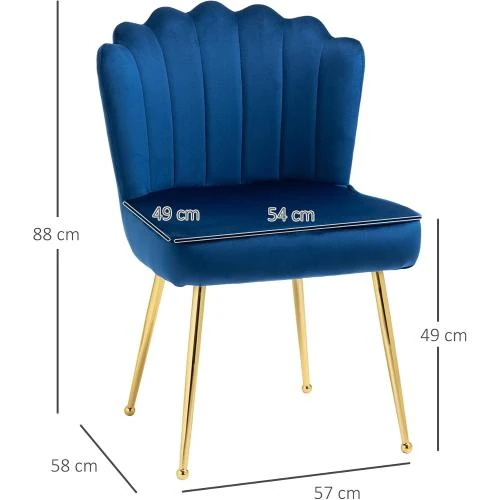 Détail de Chaises modernes rembourrées effet velours, bleu, 2 pièces