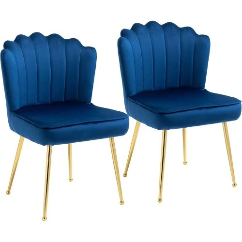 Chaises modernes rembourrées effet velours, bleu, 2 pièces - Vue principale