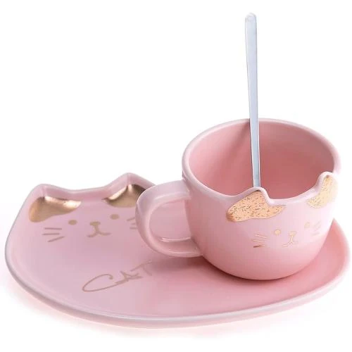 Tasse Chat Kawaii Rose, Cuillère, Décoration Japonaise - Vue principale