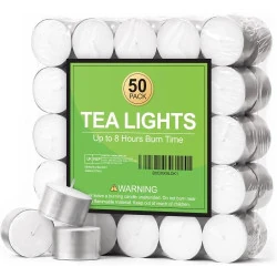 Bougies chauffe-plat blanches, combustion longue durée, 50 pièces