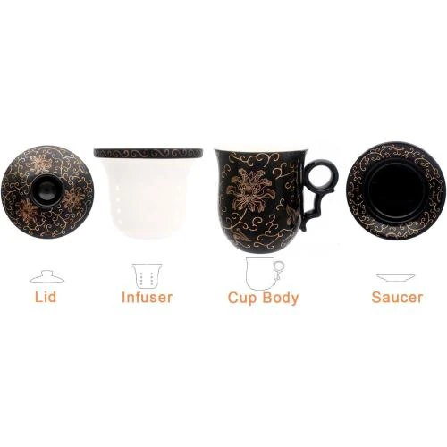 Détail de Tasse en porcelaine, couvercle, soucoupe, infuseur, Jingdezhen