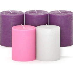 Bougies pilier CANDWAX, 5 pièces, rustiques, violet