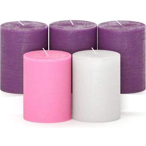 Bougies pilier CANDWAX, 5 pièces, rustiques, violet - Vue principale