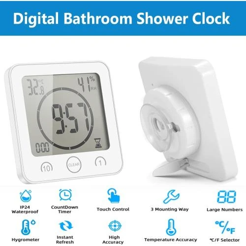 Détail de Horloge de Salle de Bain Numérique, Température, Humidité, Blanc