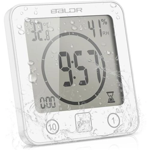 Horloge de Salle de Bain Numérique, Température, Humidité, Blanc - Vue principale