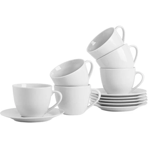 Tasses Cappuccino Blanches, Soucoupes Assorties, Ensemble 6 - Vue principale