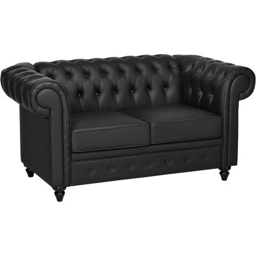 HOMCOM Canapé Chesterfield Cuir PU Noir, Classique, Confort - Vue principale