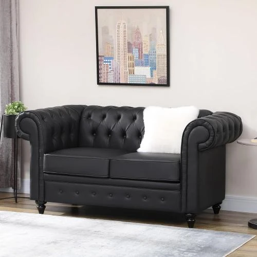 Détail de HOMCOM Canapé Chesterfield Cuir PU Noir, Classique, Confort