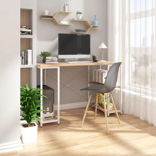 Détail de Table Bureau WOLTU TSB31, Aggloméré, Acier, Blanc, Chêne Clair