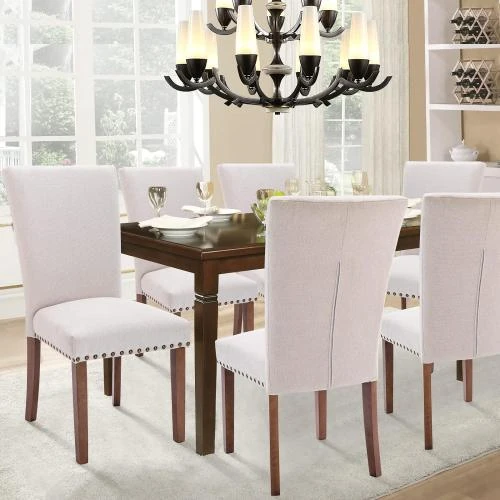 Zoom sur Chaises à Manger Colamy A420, Bois Hévéa, Beige, Set 6