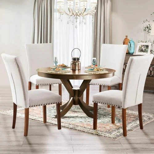 Détail de Chaises à Manger Colamy A420, Bois Hévéa, Beige, Set 6