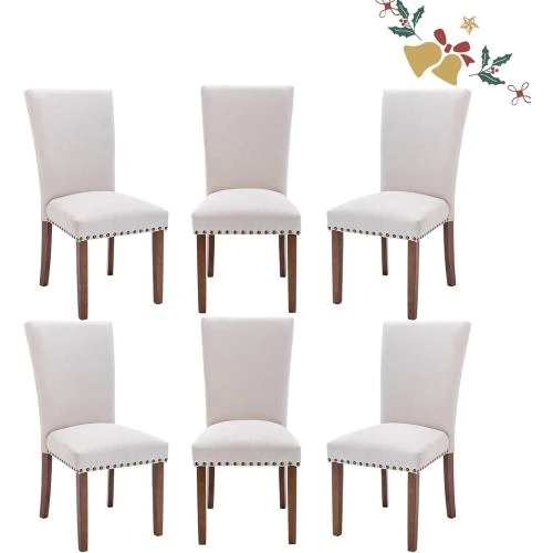 Chaises à Manger Colamy A420, Bois Hévéa, Beige, Set 6 - Vue principale