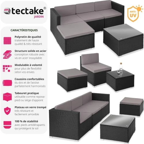 Détail de Ensemble Salon Jardin Extérieur Poly Rotin Modulable
