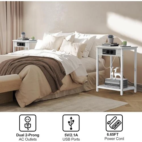 Zoom sur Tables de chevet modernes, station de charge, rangement